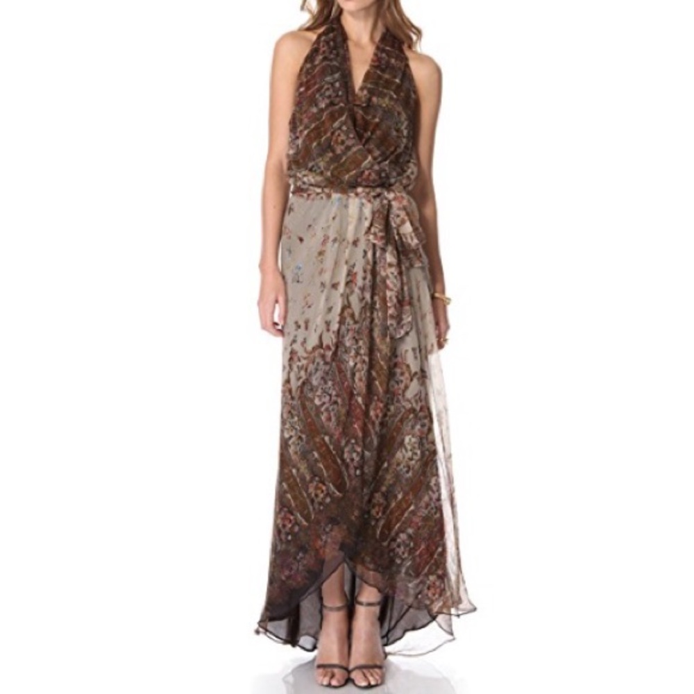 Haute Hippie Halter Cascade Ruffle gown EUC